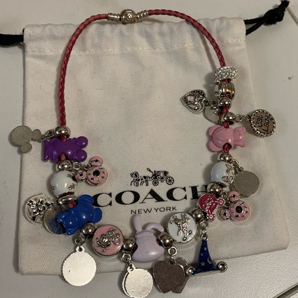 Pandora Pink Leather Bracelet Wrap Twice /Necklace Disney Cartoon Figure Charms - Picture 11 of 12